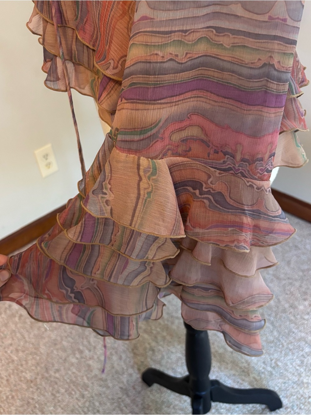 Ronny Kobo Collection Bohemian Mauve Multi-Stripe Ruffle Tie-Front Blouse Small - Picture 7 of 14